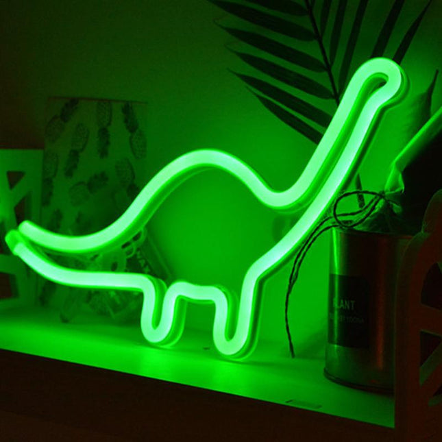 Zelené neonové světlo lampička dinosaurus