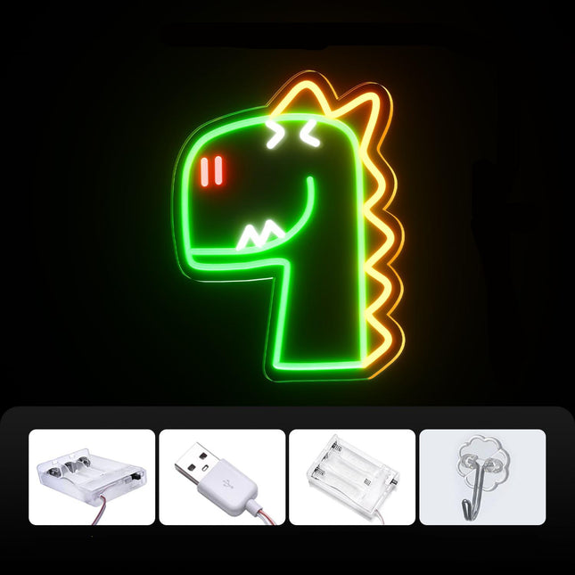 Zelená neonová LED lampa dinosaurus