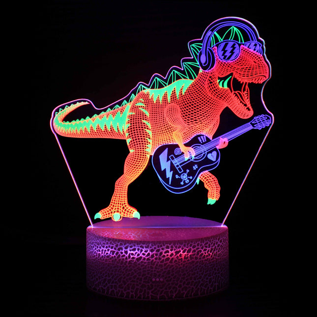3D lampa dinosaurus hrající na kytaru