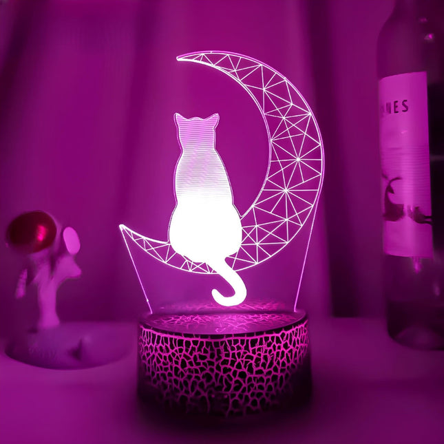 3D akrylová lampička kočka na měsíci