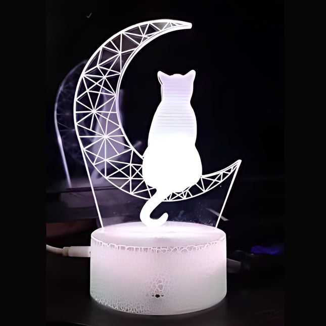 3D akrylová lampička kočka na měsíci
