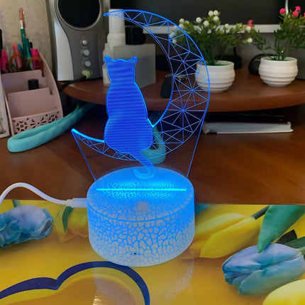 3D akrylová lampička kočka na měsíci
