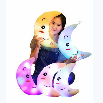 Svítící plyšový polštář ve tvaru měsíce