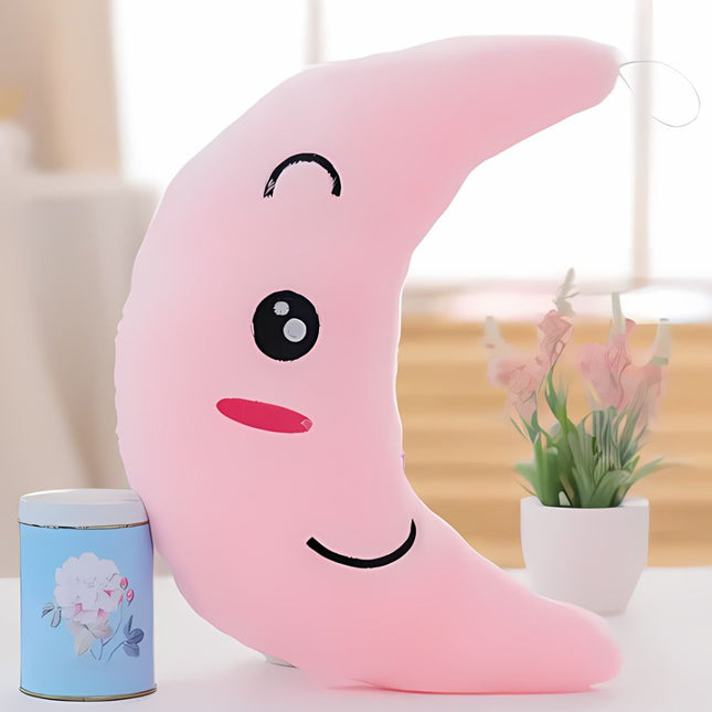 Svítící plyšový polštář ve tvaru měsíce