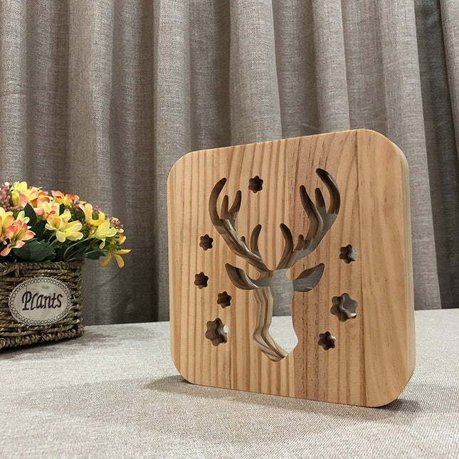 Dřevěná LED lampa jelen s USB