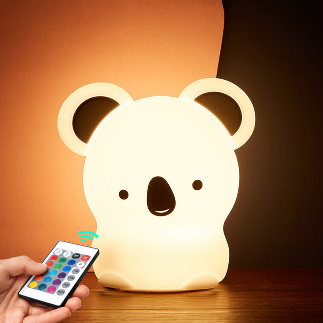 Barevná silikonová LED lampička koala pro děti