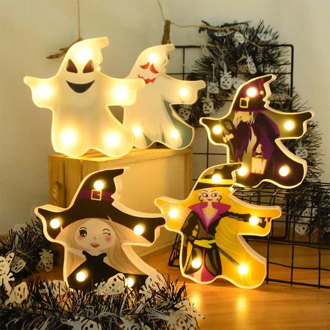 LED dekorace na Halloween duch čarodějnice