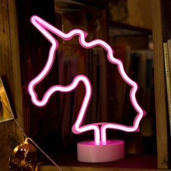 Růžová neonová LED lampa jednorožec