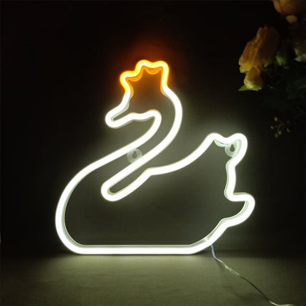 Nástěnná neonová dekorace ve tvaru labutě