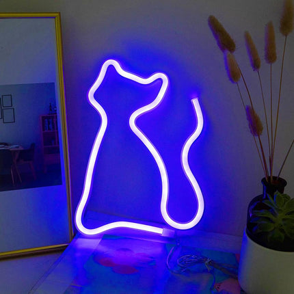 Neonová LED dekorace na stůl kočka