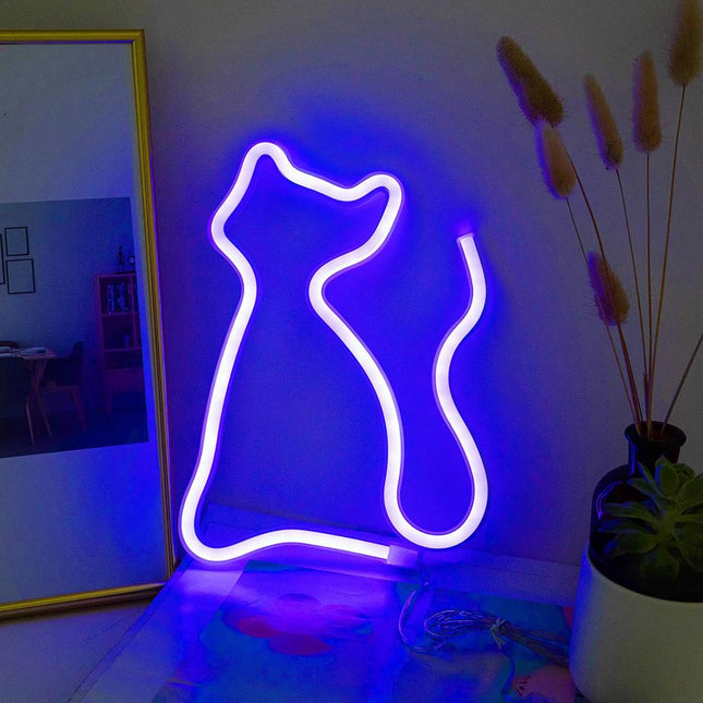 Neonová LED dekorace na stůl kočka