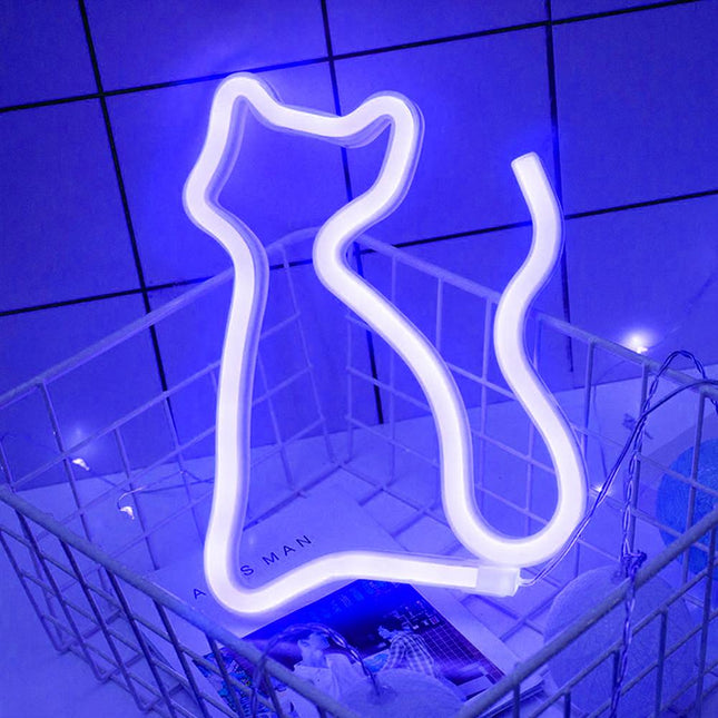 Neonová LED dekorace na stůl kočka