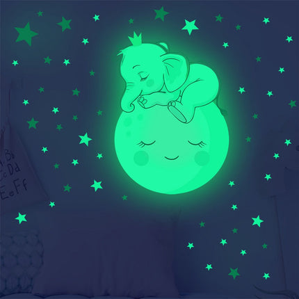 Svítící samolepka na zeď slon na měsíci