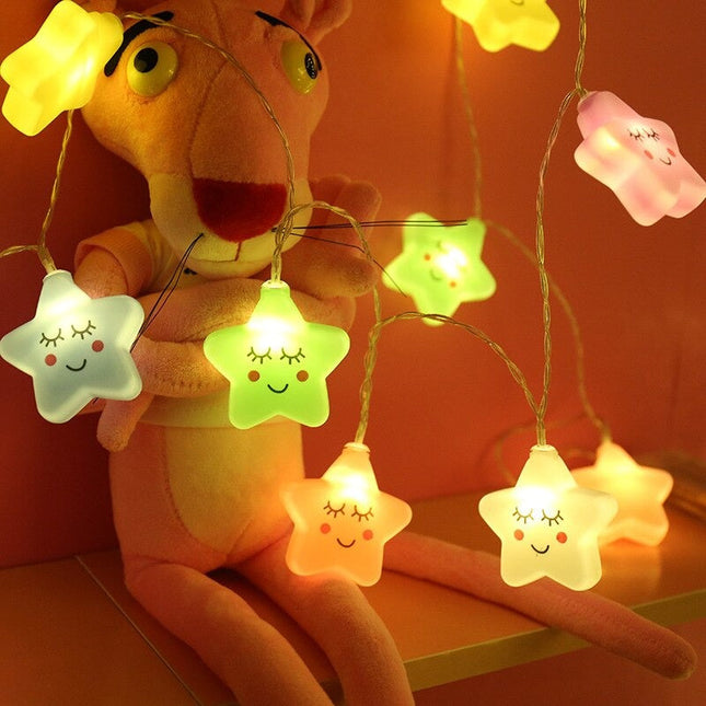 Barevný LED světelný řetěz hvězdičky