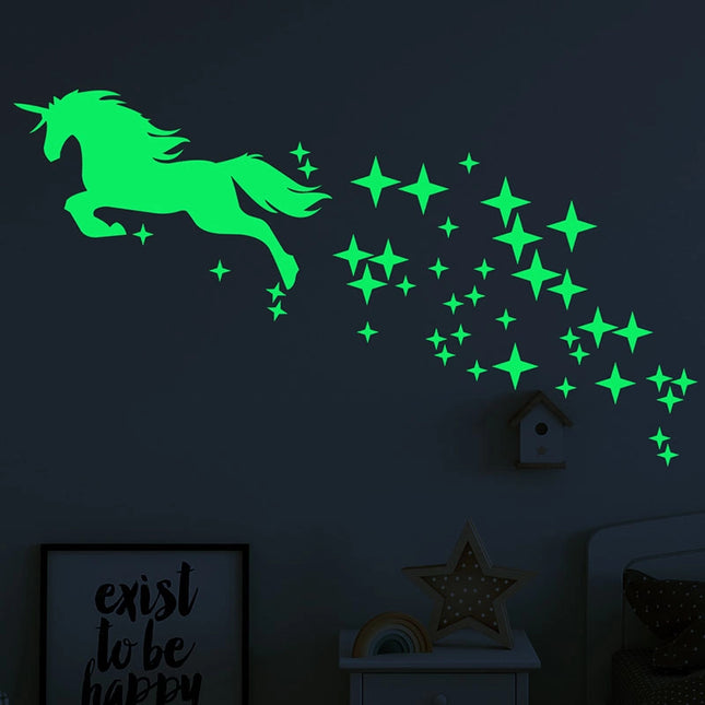 Fluorescenční samolepky jednorožec a hvězdy