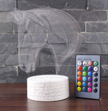 3D iluzivní lampa ve tvaru hlavy koně