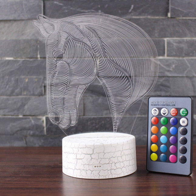 3D iluzivní lampa ve tvaru hlavy koně