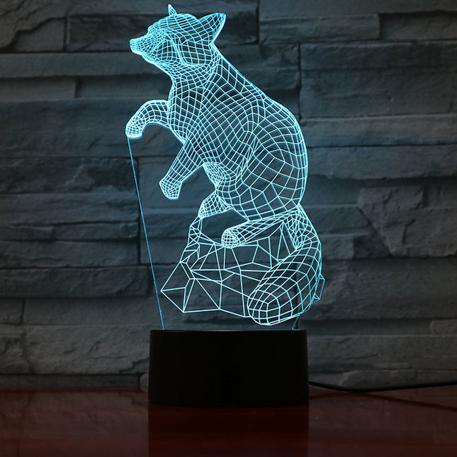 3D noční světlo liška s iluzí