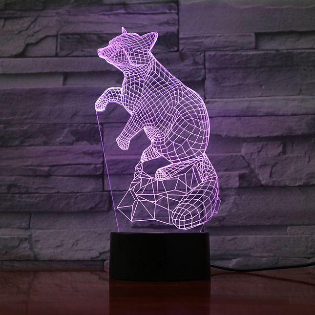 3D noční světlo liška s iluzí