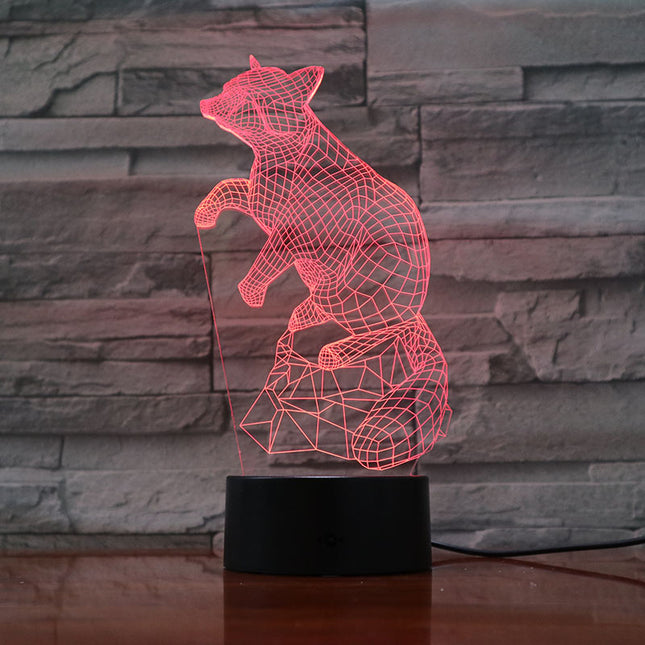 3D noční světlo liška s iluzí