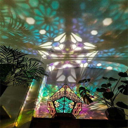 Dřevěná boho LED lampa s projekcí