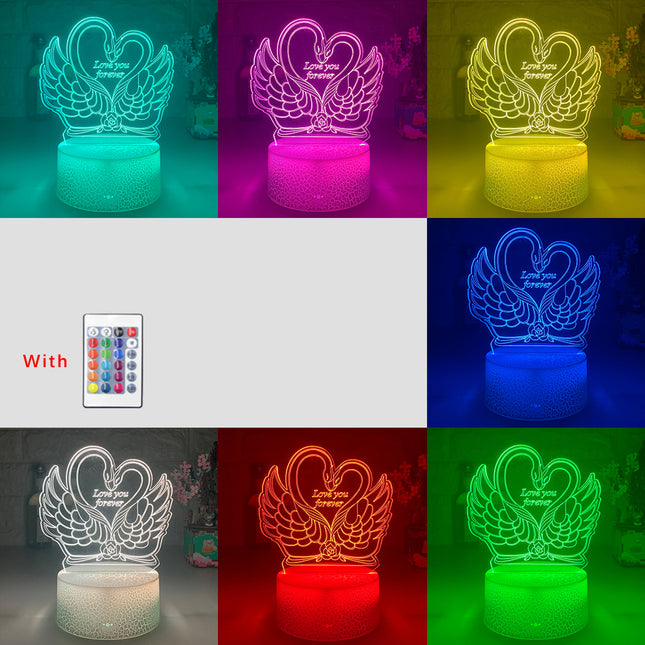3D LED lampa labutě v srdci