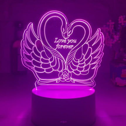 3D LED lampa labutě v srdci