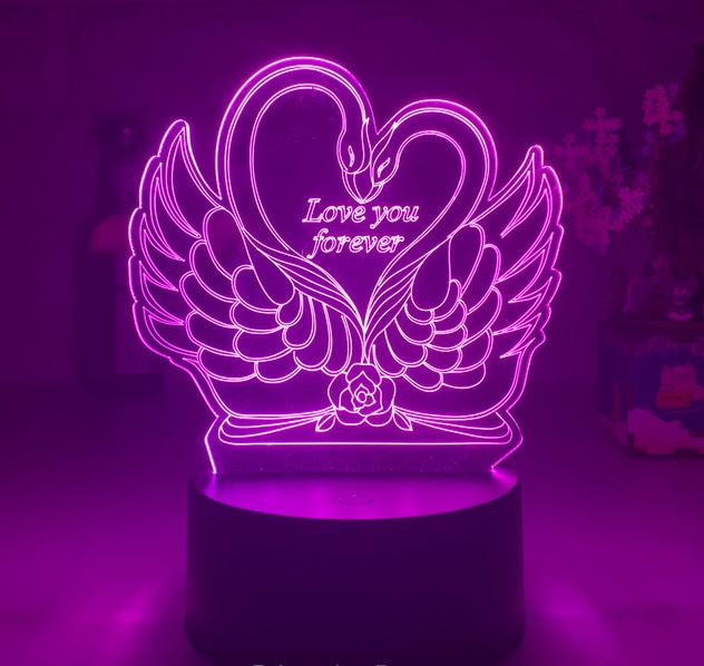 3D LED lampa labutě v srdci