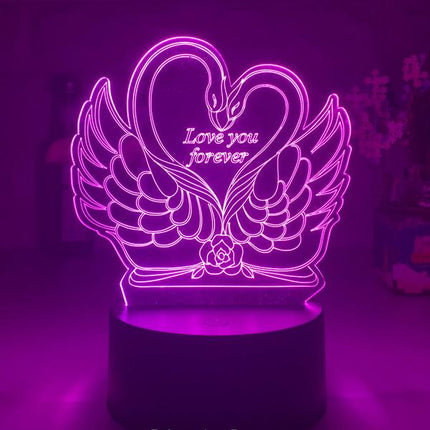 3D LED lampa labutě v srdci