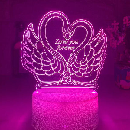 3D LED lampa labutě v srdci