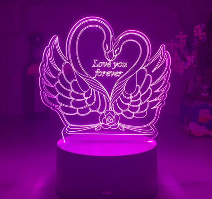 3D LED lampa labutě v srdci