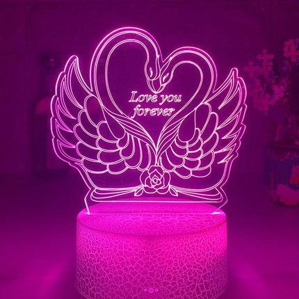 3D LED lampa labutě v srdci