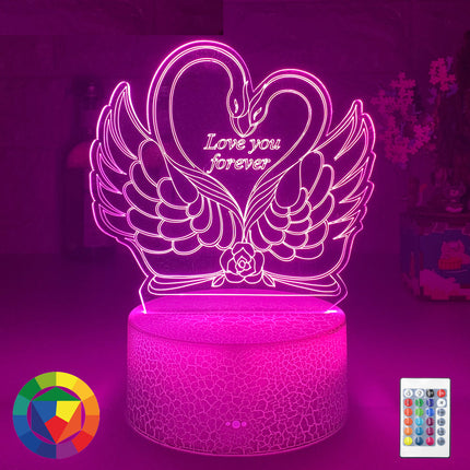 3D LED lampa labutě v srdci