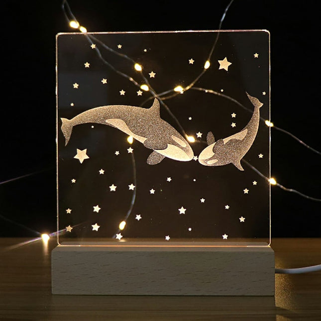 Akrylová 3D LED lampička s velrybami
