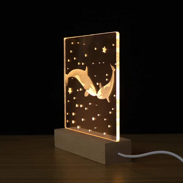Akrylová 3D LED lampička s velrybami