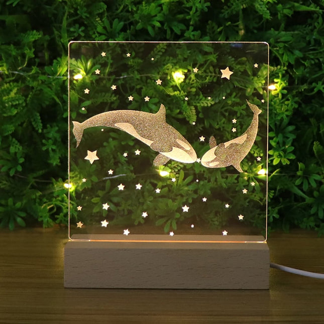 Akrylová 3D LED lampička s velrybami