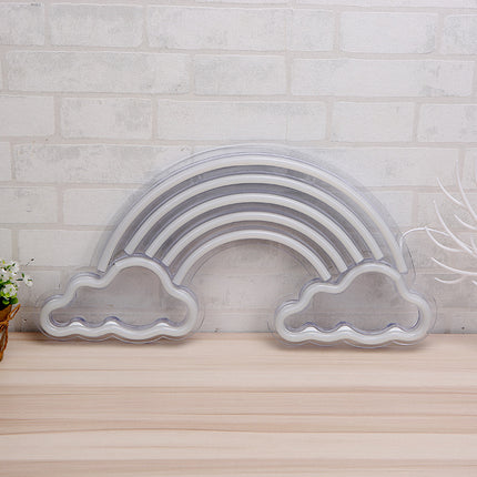 Nástěnná neonová dekorace duha s mraky