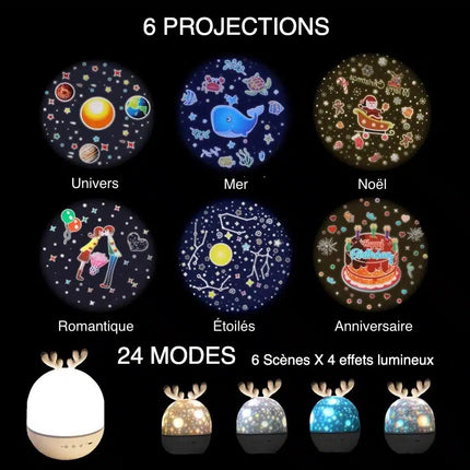 Dětská lampička jelen s pohyblivou projekcí