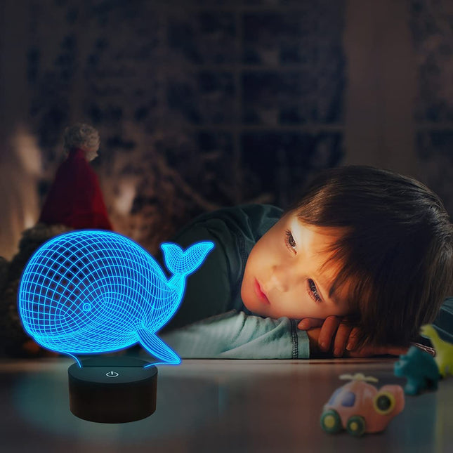 Dětská 3D lampička velryba s ovladačem