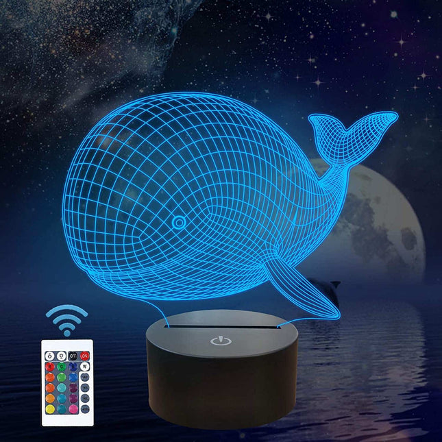 Dětská 3D lampička velryba s ovladačem